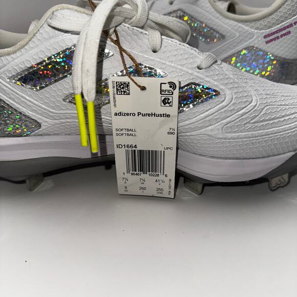 Adidas ID1664 adizero PureHustle 3 Sis B Women sz 9 Metal Baseball Cleat White - Picture 9 of 12